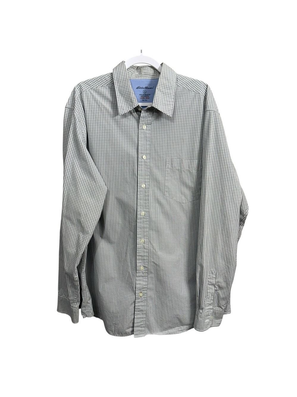 Eddie Bauer Men's XL Tall Gray Gingham Button Down Shirt‎ Cotton